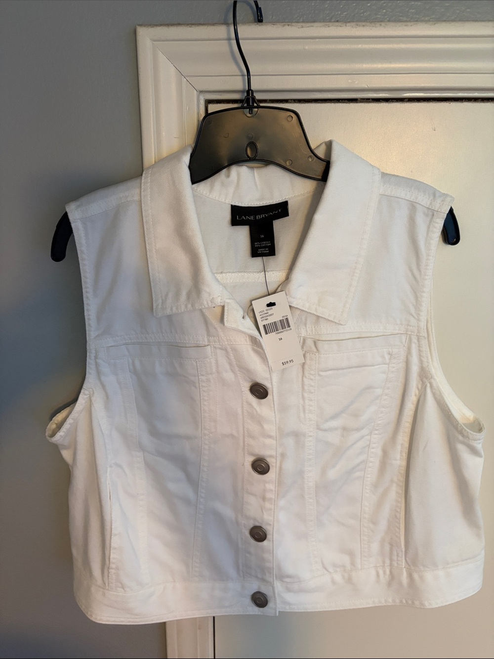 Lane Bryant White Sleeveless Denim Vest with Button Front
